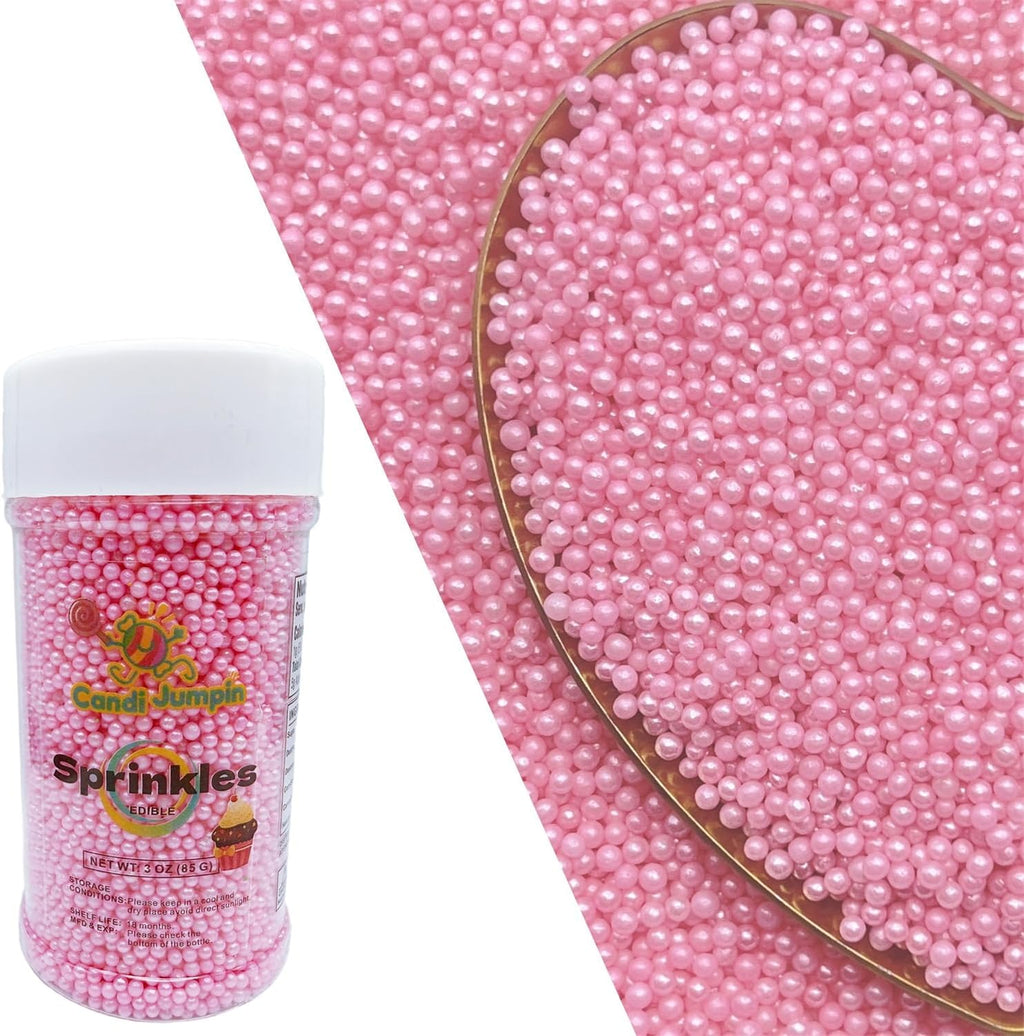 CandiJumpin 2mm Edible Pink Pearls, Baby Pink Nonpareils Sprinkles Small Pearl Sprinkles for Cake Decorating Mini Sugar Pearls for Baking Baby Shower Party Wedding Christmas Supplies 3 OZ