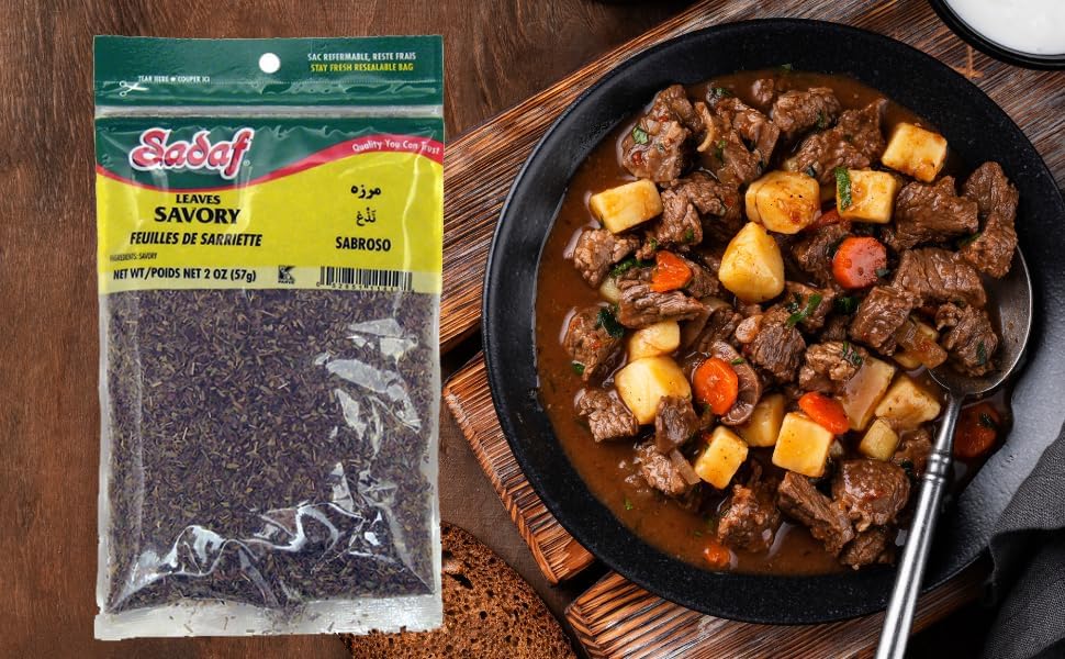 Sadaf Savory Leaves - Dried Savory Leaves for Cooking and Food Seasoning - Aromatic and Flavorful Herb - Savory Seasoning - Kosher & Vegetarian - 2 Oz Resealable Bag