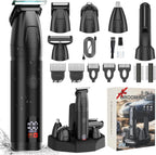 Bomxin Beard Trimmer for Men 6 in 1 Cordless Waterproof Electric Hair Clippers Mustache Body Face Trimmer All in One Grooming Kit with LED Display USB Rechargeable