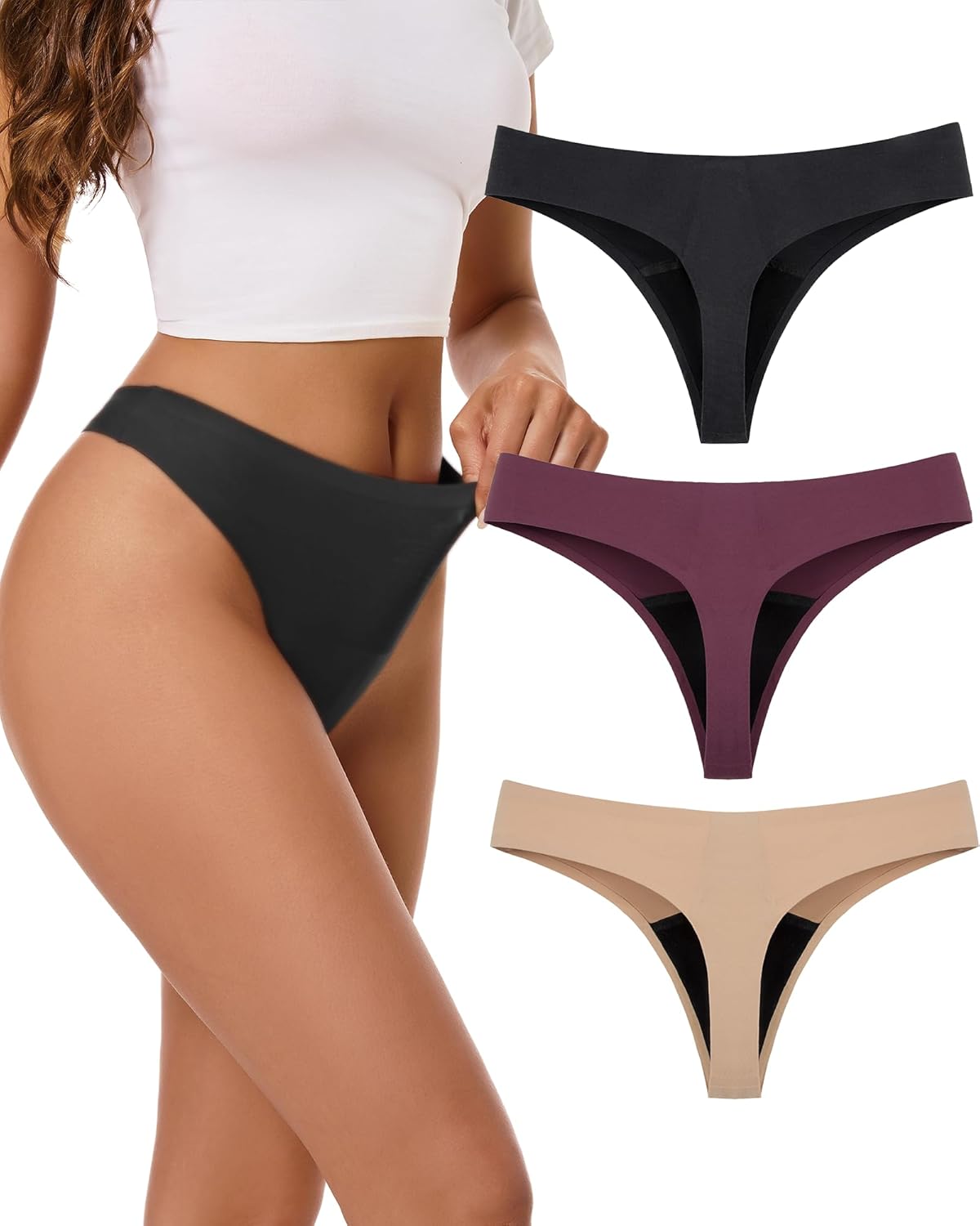 Period Thong Underwear for Women 4-Layer Nylon Sexy Menstrual Leak Proof Panties