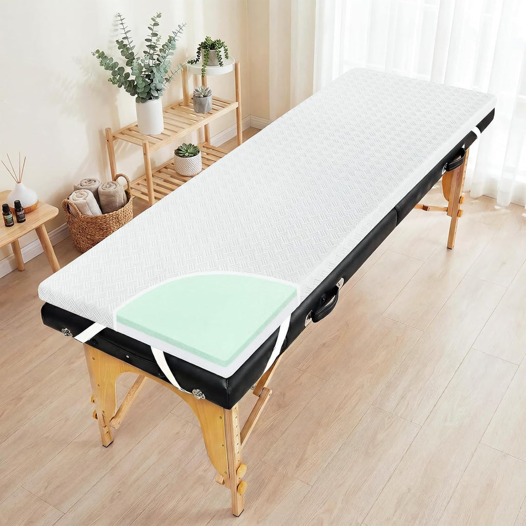 Memory Foam Lash Bed Topper for Massage Table, Beauty Salon Esthetician Mattress Toppers Based on 25D High Density Foam, Non-Slip Facial Beds Pad with Twill Removable Cover & Elastic Bands-73x24x2inch