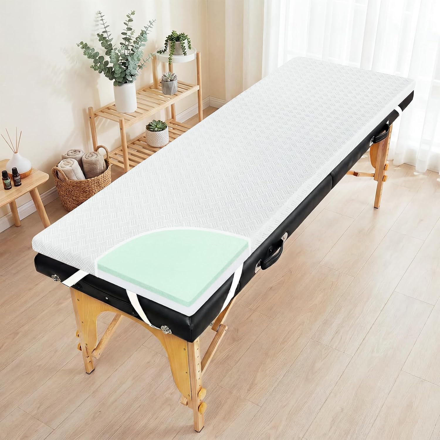 Memory Foam Lash Bed Topper for Massage Table, Beauty Salon Esthetician Mattress Toppers Based on 25D High Density Foam, Non-Slip Facial Beds Pad with Twill Removable Cover & Elastic Bands-73x24x2inch