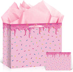 Yomaiha Ice Cream Gift Bag with Tissue Paper and Greeting Card, Ice Cream Party Favors Bag Donut Sprinkle Wrapping Paper Bag Party Favors Bag for Summer Dessert Birthday Baby Shower Party Supplies