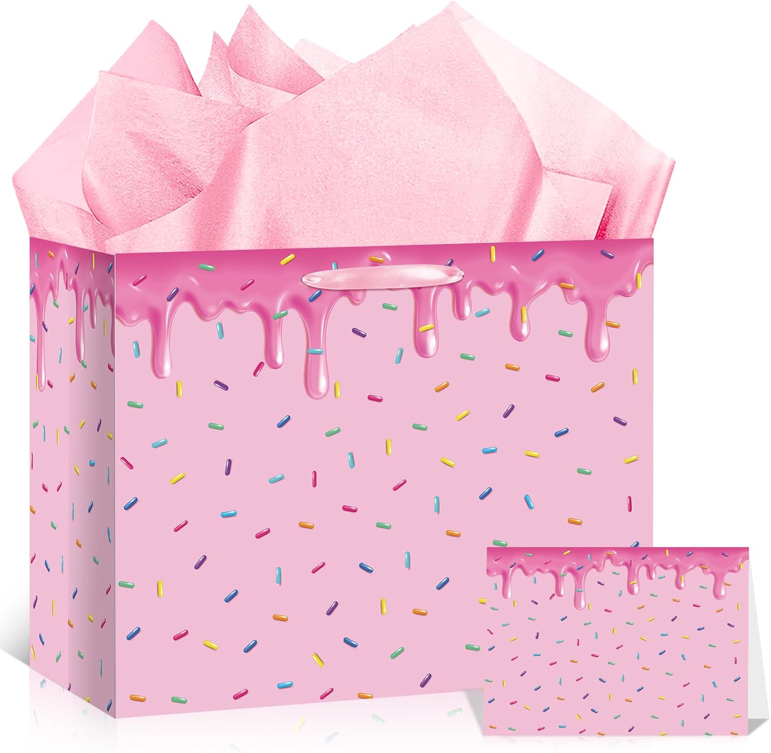 Yomaiha Ice Cream Gift Bag with Tissue Paper and Greeting Card, Ice Cream Party Favors Bag Donut Sprinkle Wrapping Paper Bag Party Favors Bag for Summer Dessert Birthday Baby Shower Party Supplies