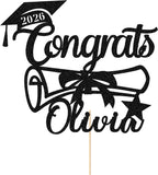 Personalized Graduation Cake Topper Class of 2026 Custom Congrats Graduation Cake Toppers Double Sided Glitter Congratulations Cake Decorations for College High School (Black)