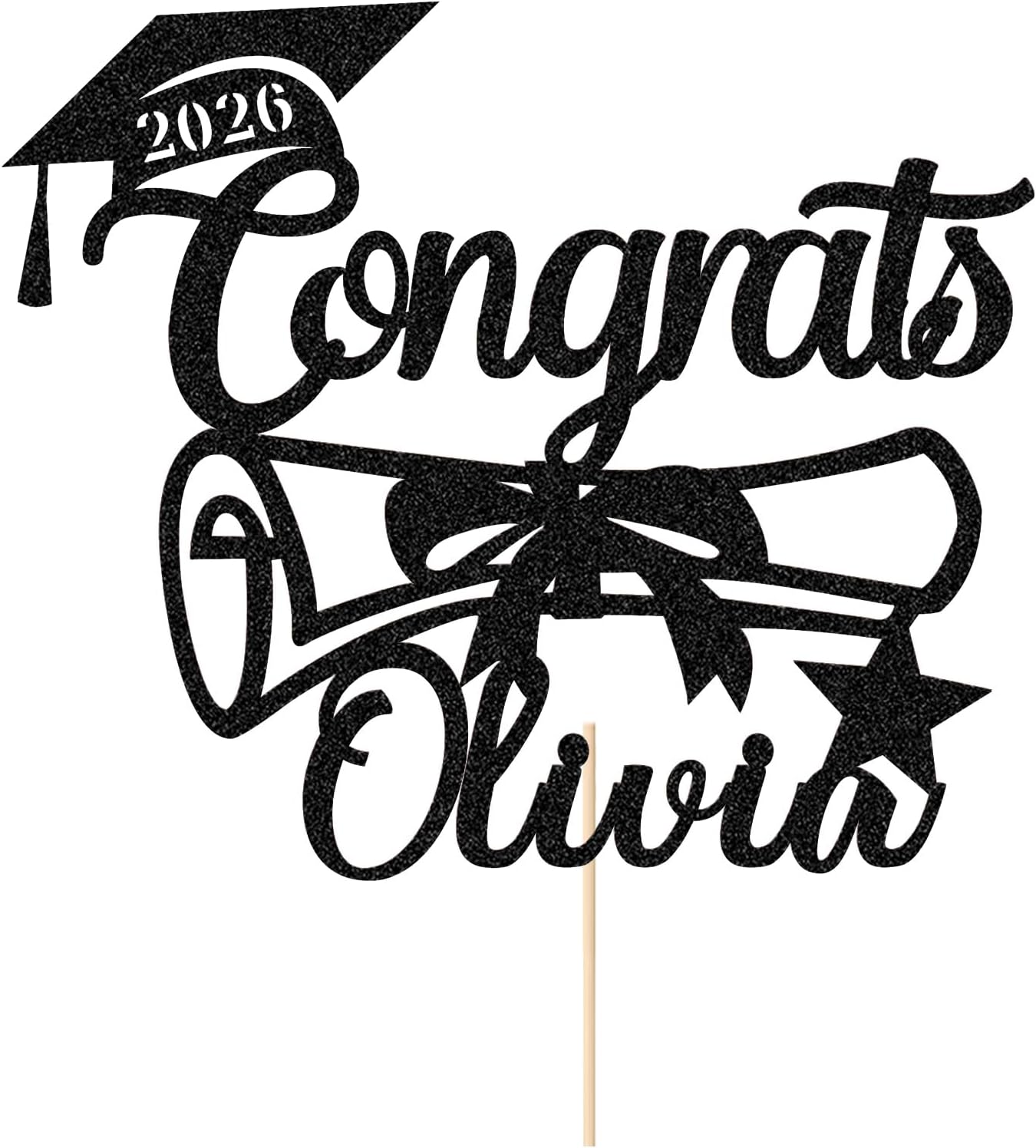 Personalized Graduation Cake Topper Class of 2026 Custom Congrats Graduation Cake Toppers Double Sided Glitter Congratulations Cake Decorations for College High School (Black)
