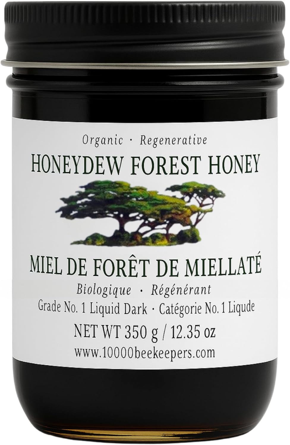 Honeydew Forest Organic Raw Honey in Glass Jar, Raw Organic Honey with High Antioxidants, Extracted from Wild Honeycomb and Nectar from Tree Sap, Unpasteurized Miel Organica, 12.3oz
