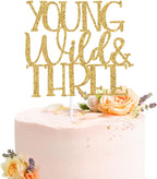 Young Wild and Three Cake Topper, Jungle 3rd Birthday, Happy 3rd Birthday Party Decorations Supplies