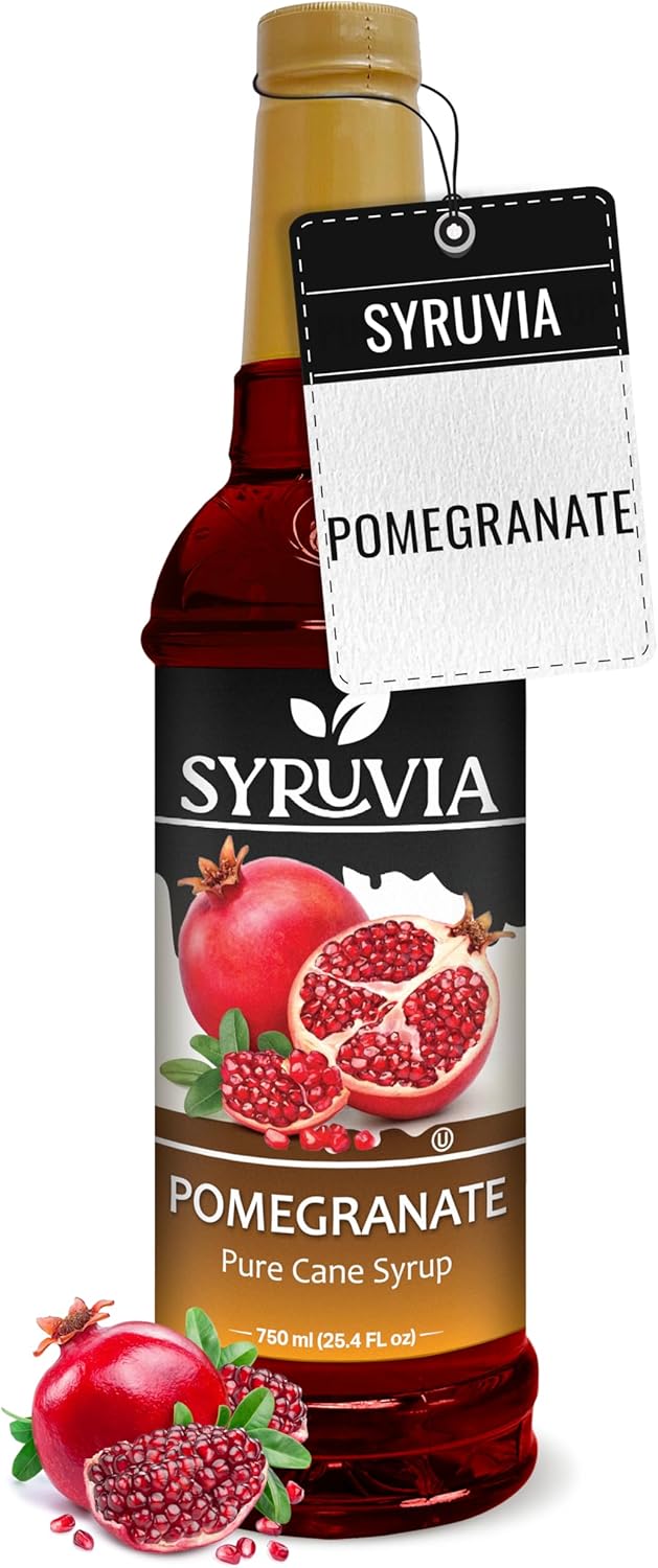 Syruvia Pomegranate Syrup, Flavored Syrup for Drinks, Cocktails, Lemonades, Iced Teas, and Desserts – 25.4 fl oz