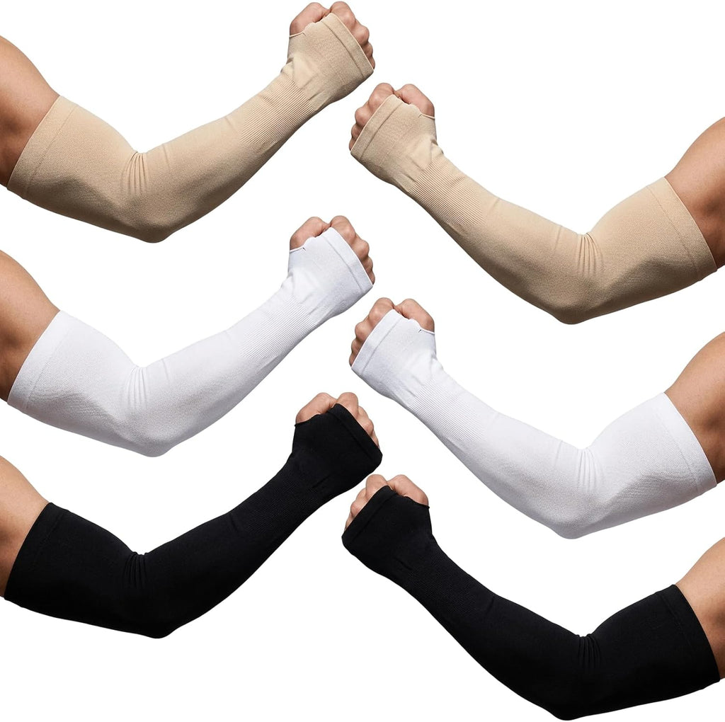 Nogeqi 3 Pair UV Sleeves for Men, Arm Covers for Women, Cooling Sun Protection Sleeves, UPF 50 Compression Arm Sleeve, Arm Compression Sleeves Men for Outdoor, Sports, Men & Women(Black white skin)