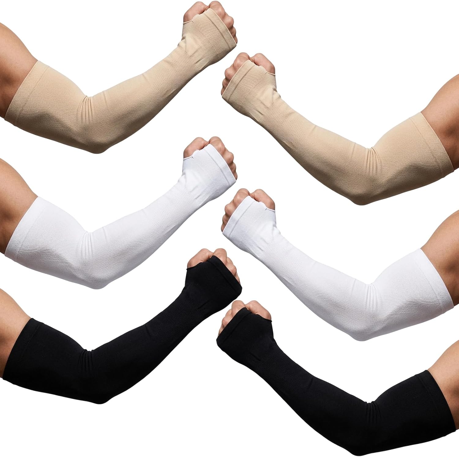 Nogeqi 3 Pair UV Sleeves for Men, Arm Covers for Women, Cooling Sun Protection Sleeves, UPF 50 Compression Arm Sleeve, Arm Compression Sleeves Men for Outdoor, Sports, Men & Women(Black white skin)
