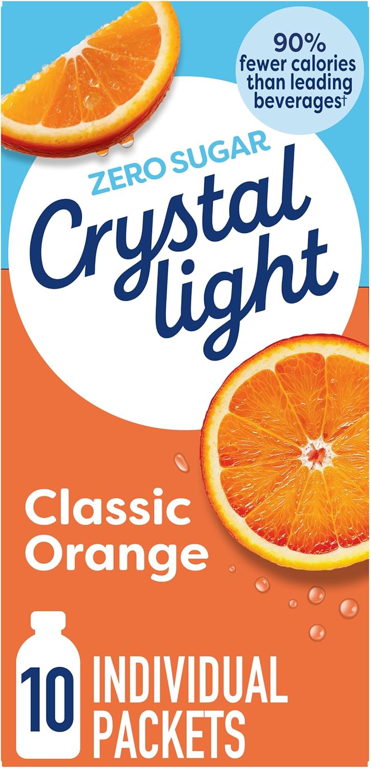 Crystal Light Classic Orange Naturally Flavored Powdered Drink Mix, 120 ct Pack, 12 Boxes of 10 On-the-Go-Packets
