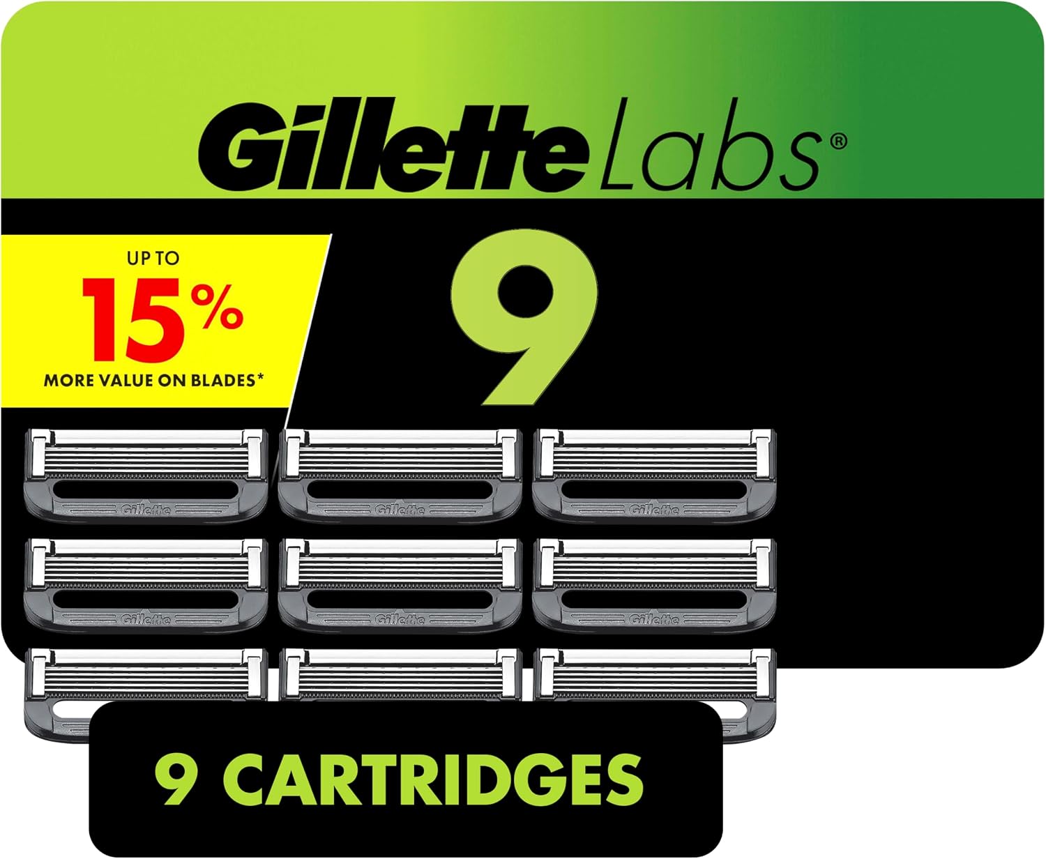 GilletteLabs Razor Blade Refills, Ultimate Precision Trimmer, 5 Bladed Refills, Compatible with Exfoliating Bar and Heated Razors, 9 Count