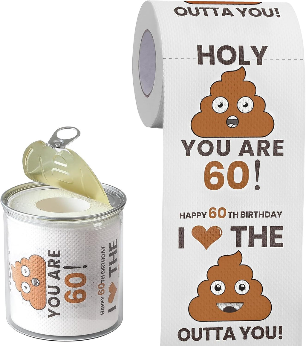 Can-shaped Packaging - 60th Birthday Gifts for Men Him Women Her Toilet Roll Paper - 60th Birthday Decorations, Party Supplies Favors - 60 Years Old Funny Gag Gift Ideas, Bday Present for Friends