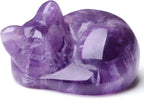 QINJIEJIE Amethyst Cat Decors Natural Healing Crystal Stones Figurine Statue Carved Polished Gemstones Decoration Office Room Desk Purple Decor Purple Gifts for Women Cat Lover Valentine Decor