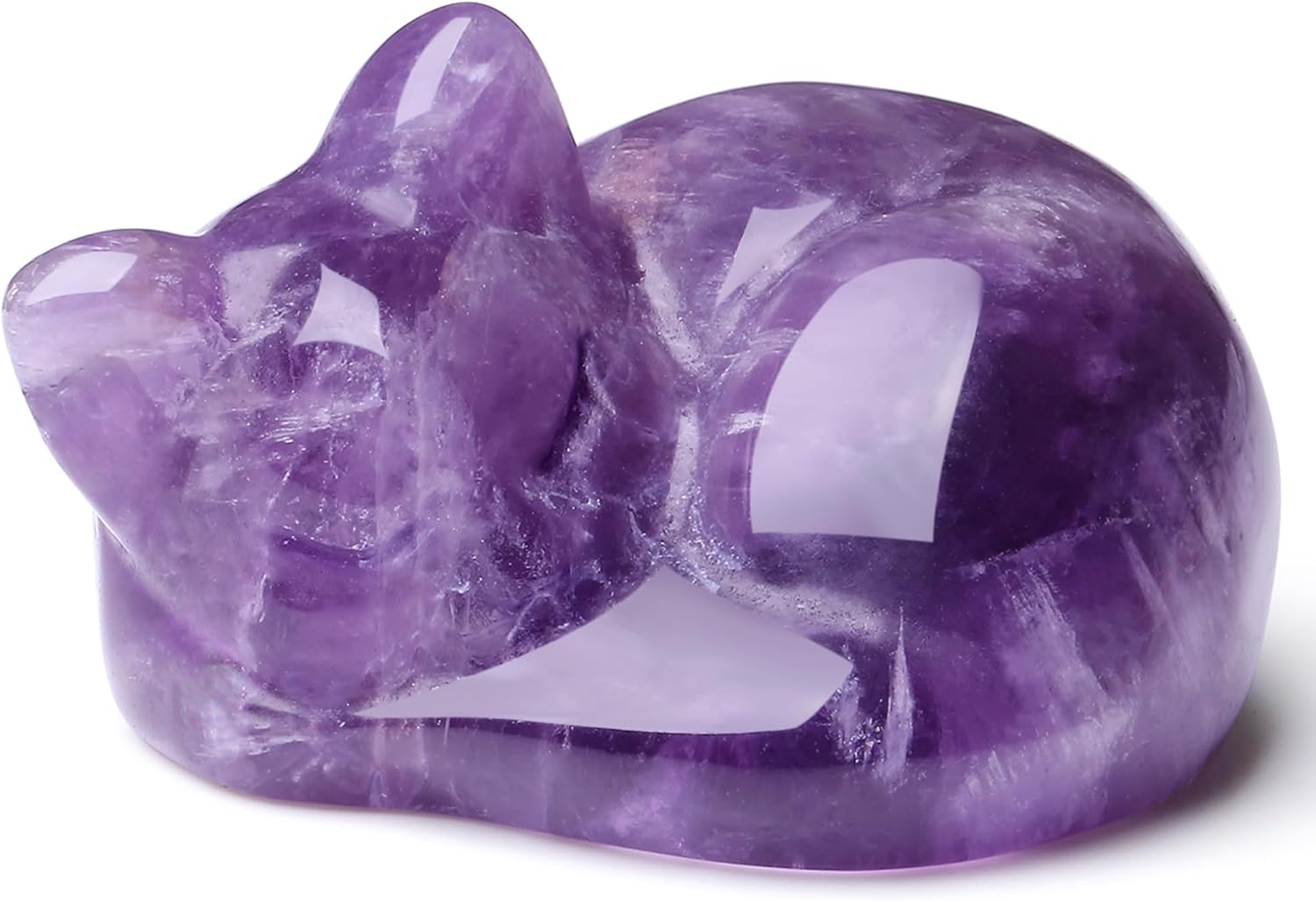 QINJIEJIE Amethyst Cat Decors Natural Healing Crystal Stones Figurine Statue Carved Polished Gemstones Decoration Office Room Desk Purple Decor Purple Gifts for Women Cat Lover Valentine Decor