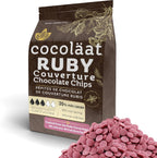Cocoläat Ruby Couverture Chocolate Chips | Culinary Grade for Bakers, Pastry Chefs, & Chocolatiers | 35% Cocoa - 35% Fat | Gold Foil Resealable Pouch Perfect Holiday Gift | 12 oz
