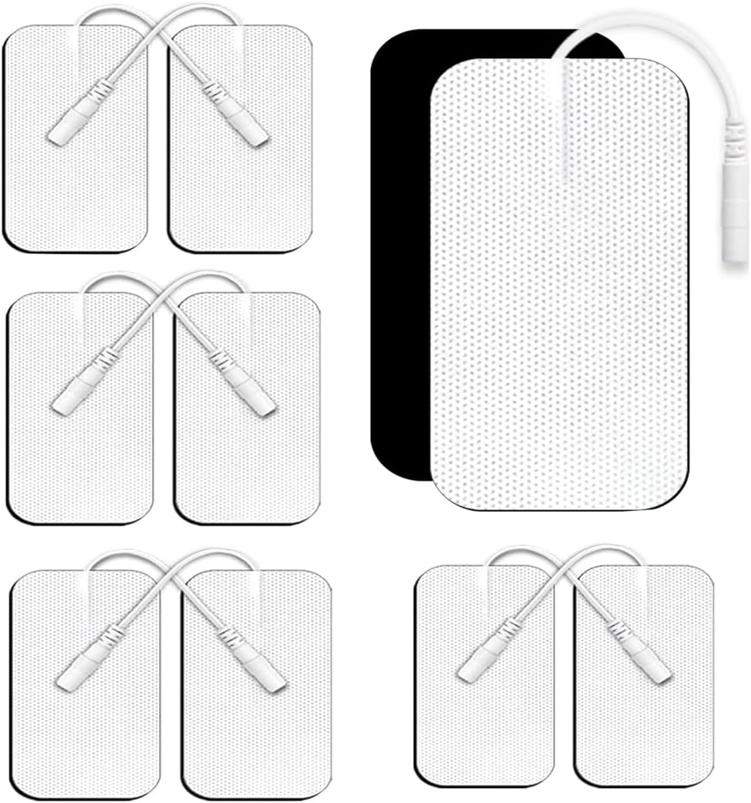 TENS Unit Electrode Pads, 10PCS 2"x 3.5" Large TENS Self-Adhesive Electrodes Pads Replacement with Plug 2.0mm for TENS Machine Massager, Reusable and Latex-Free