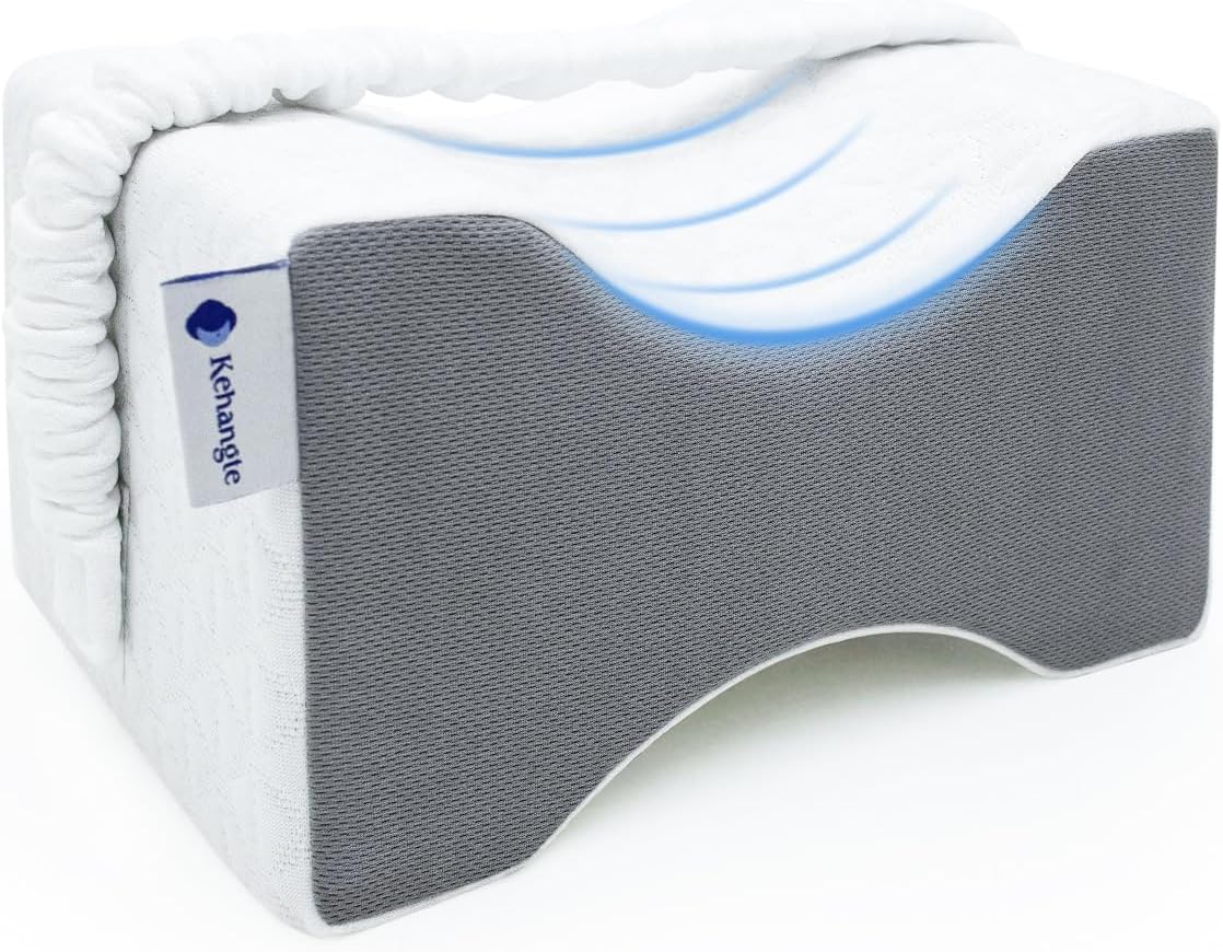 Knee Pillow for Side Sleepers,Knee Pillow,Leg Pillow for Side Sleeping,Hip Pain and Smooth Spine Alignment Pillows,Memory Foam Ergonomic and with Cover and Removable Straps,White/Gray