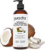 PURA D'OR 16 Oz ORGANIC Fractionated Coconut Oil – USDA Certified – MCT Oil – Therapeutic, Hydrating, Lightweight Moisturizer – Hexane Free Carrier Oil For Essential Oils & Massage – Face, Hair & Body