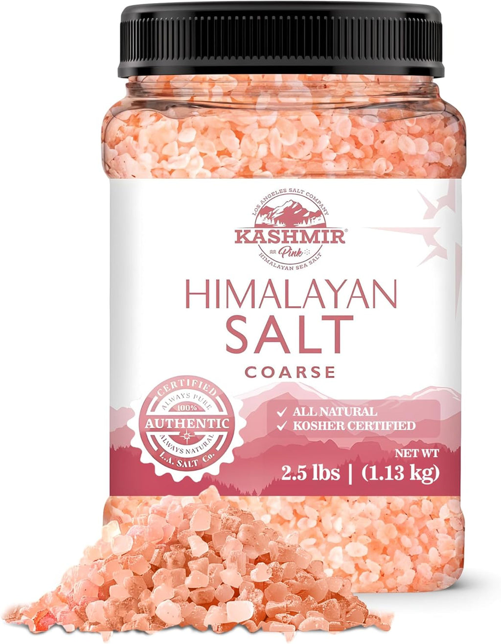 LA SALT CO Kashmir 2.5 Lbs Pink Himalayan Salt Jar, Coarse | 100% Pure, Food Grade with 84 Trace Minerals | Kosher Certified, Vegan, Non-GMO, & Cruelty-Free (Jar Style May Vary)
