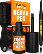 FOLLICLE BOOSTER Beard Pen Filler Styling Kit for Men - 3-in-1 Filling Set with 4-Tip Fork, Normal Pencil, and Brush - Waterproof, Sweatproof & All-Day Hold - Deep Dark Brown