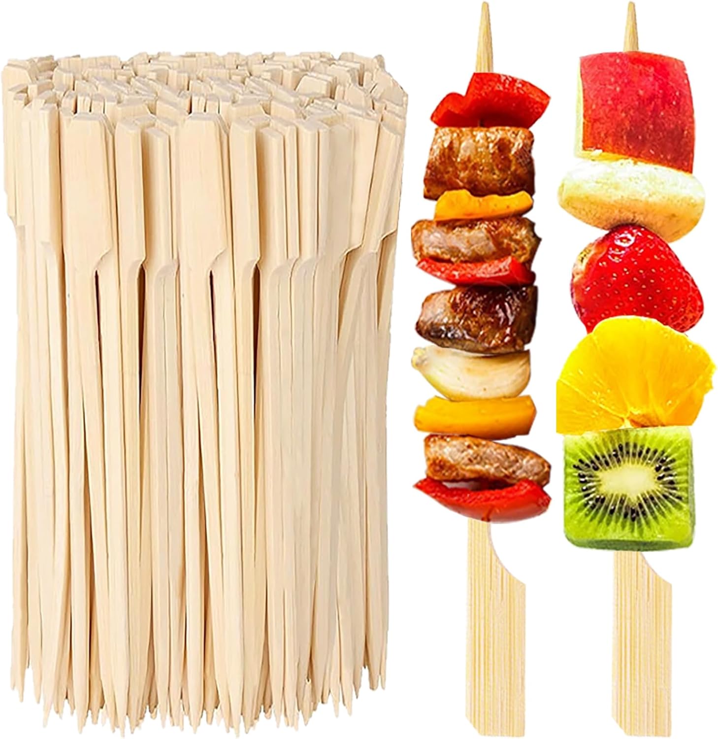 200 PCS 8 Inch Bamboo Skewers for Appetizers, Toothpicks, Cocktail Picks for Christmas Party, Fruit Kababs, Sausage, Barbecue Snacks, Natural Wooden Paddle Skewer Food Sticks, Charcuterie Accessories