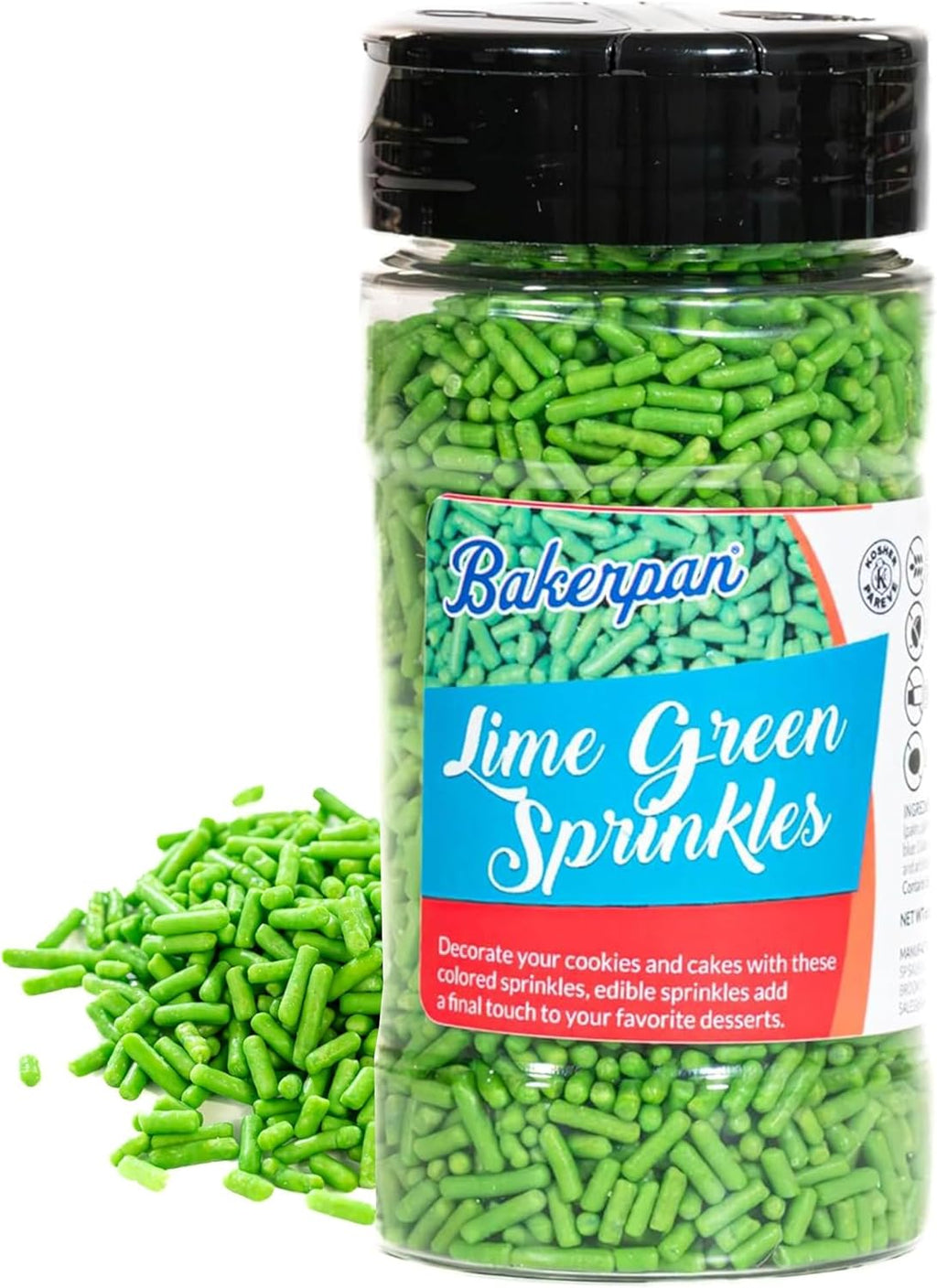 Bakerpan Lime Green Jimmies Sprinkles - 6 Ounces Lime Green Sprinkles for Cake Decorating, Edible for Cupcakes, Ice Cream (Made in USA)