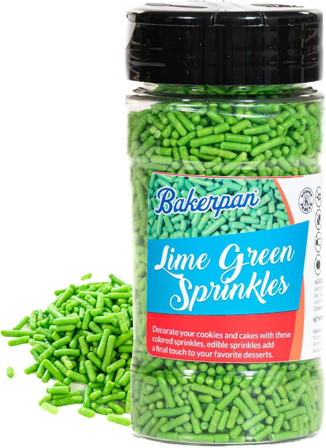 Bakerpan Lime Green Jimmies Sprinkles - 6 Ounces Lime Green Sprinkles for Cake Decorating, Edible for Cupcakes, Ice Cream (Made in USA)