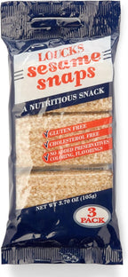 Loucks Original Sesame Snaps Candy Individually Wrapped 3-Pack (3 Bars, 4 Snap Pieces/Bar) Vegan, Gluten-Free, Cholesterol-Free, Kosher Sesame Seed Snack, No Preservatives 3.7oz 105g