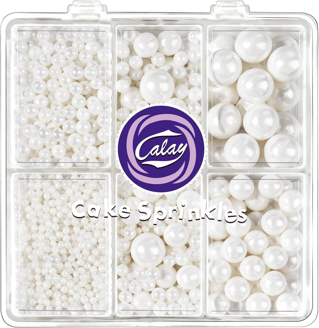 Sprinkles for Cake Decorating, 4 Sizes 4.76oz White Pearl Sugar Sprinkles with Nonpareils for Cake Cupcake Cookie Baking Dessert Donuts Topping