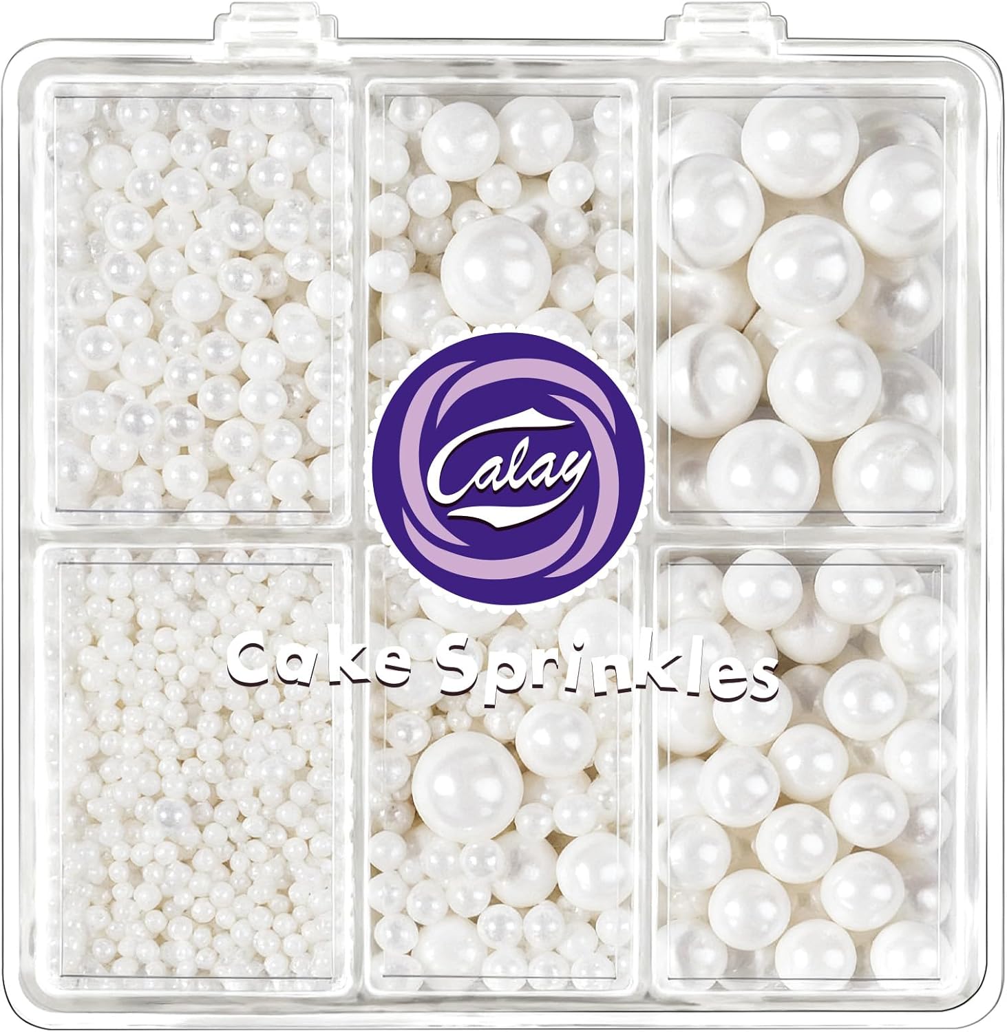 Sprinkles for Cake Decorating, 4 Sizes 4.76oz White Pearl Sugar Sprinkles with Nonpareils for Cake Cupcake Cookie Baking Dessert Donuts Topping