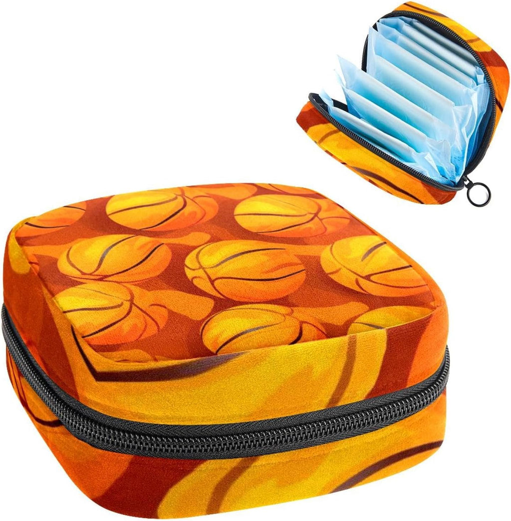 Sanitary Napkin Storage Bag, Zipper Period Pouch for Teen Girls Women, Portable Menstrual Tampons Collect Bags Basketball