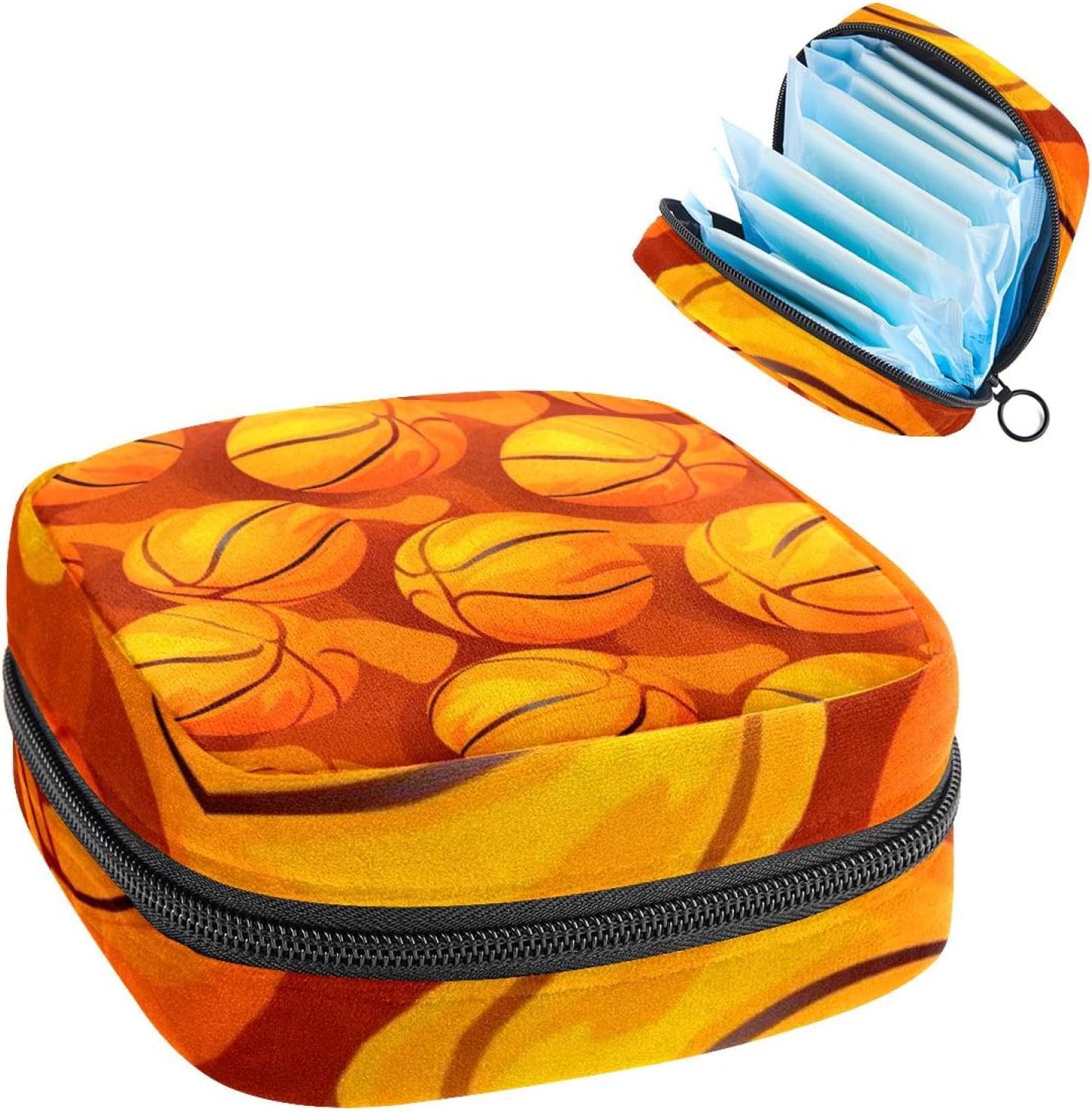 Sanitary Napkin Storage Bag, Zipper Period Pouch for Teen Girls Women, Portable Menstrual Tampons Collect Bags Basketball