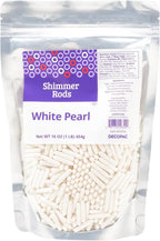 DecoPac Shimmer Rods, White Pearl Sugar Candy Decorations For Cakes, Toppings, and Cupcakes | Metallic | Extra Large Sprinkles | 1lb Pack