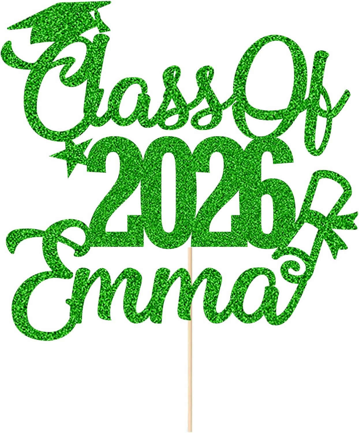 EDSG Personalized Graduation Cake Topper Class of 2026 Double Sided Glitter Cake Toppers Custom Congrats Graduation Cake Decorations with Any Name (Green)