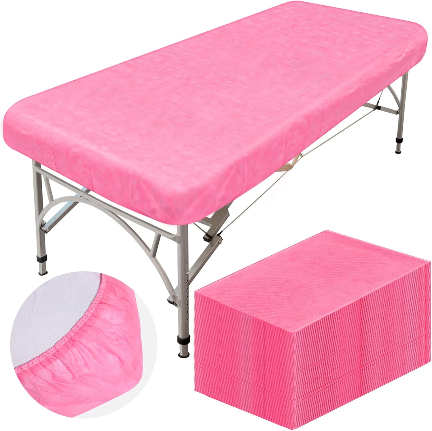 Mixweer 30 Pcs Oilproof and Waterproof Massage Table Sheets Fitted Spa 39 x 87 Inches Bed Cover Disposable Protective Sheets for Beauty Salon Skincare(Pink)