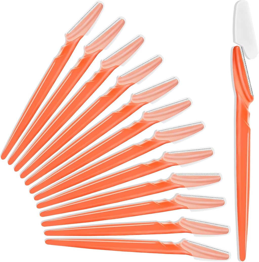 12 Pcs Orange-red Eyebrow Razors, Face Razors Multipurpose, Exfoliating Dermaplaning Tools, Eyebrow Trimmers Shaver with Protective Cover, Facial Hair Removal for Women Men Body Use