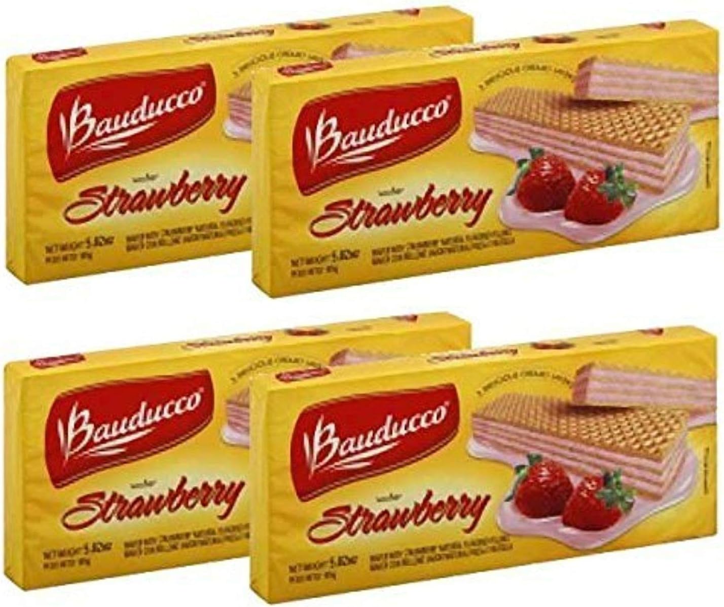 Bauducco - Strawberry Wafer - 5.82 Oz (Pack of 04) | Biscoito Wafer de Morango - 165g