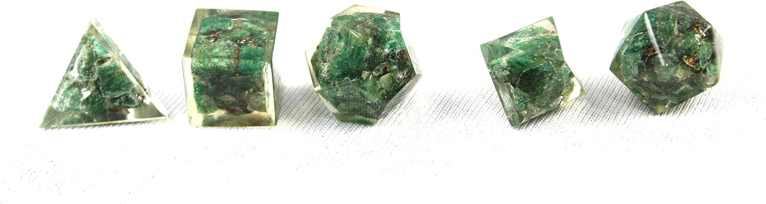 Jet Healing Crystals Green MICA Orgone Sacred Geometry Platonic Solids with Merkaba Star Set for Meditation,Reiki Balancing (Green MICA)