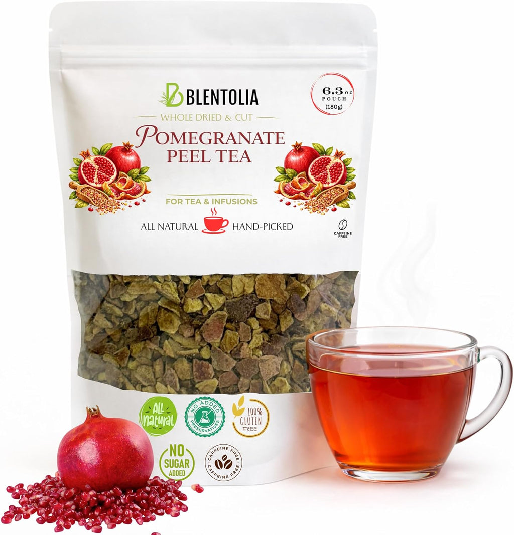 Blentolia Pomegranate Peel Tea 100% Natural Dried Pomegranate Rind Antioxidant-Rich Herbal Tea Loose Leaf, 180g Resealable Pouch