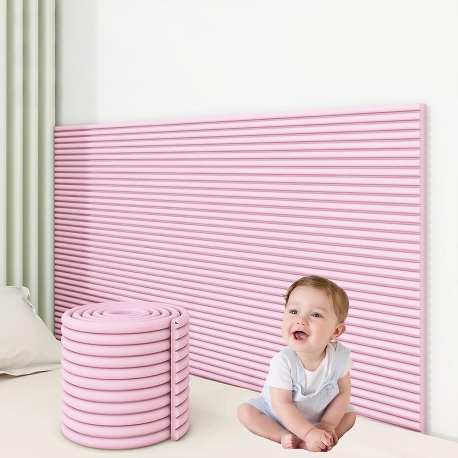 3D Anti-Collision Wall Cushion Padding, Peel and Stick Headboard Upholstered Wall Panels, Self-Adhesive Wall Panel for Bedroom/Living Room/Tatami/Playroom(Pink,5.9" x 78.7")