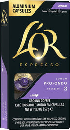 L'OR Espresso Capsules, 10 Count Profondo Lungo, Single-Serve Aluminum Coffee Capsules Compatible with the L'OR BARISTA System & *Nespresso Original Machines, 10 Count (Pack of 1)