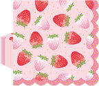 50PCS Strawberry Party Napkins Decorations, Disposable Strawberry Birthday Paper Napkins Luncheons Cocktail Dinners Napkin Fruit Theme Celebrations Party Supplies for Birthday Berry Baby Shower