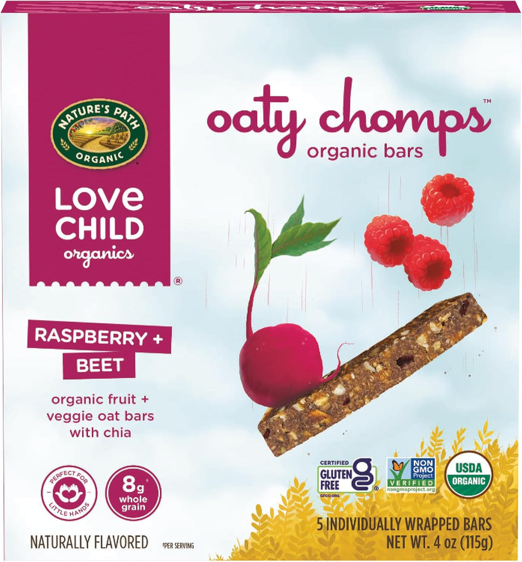 Love Child Organics Oaty Chomps Raspberry + Beet Snack Bars, 4 oz (Pack of 1), Gluten Free, Non-GMO, by Nature's Path