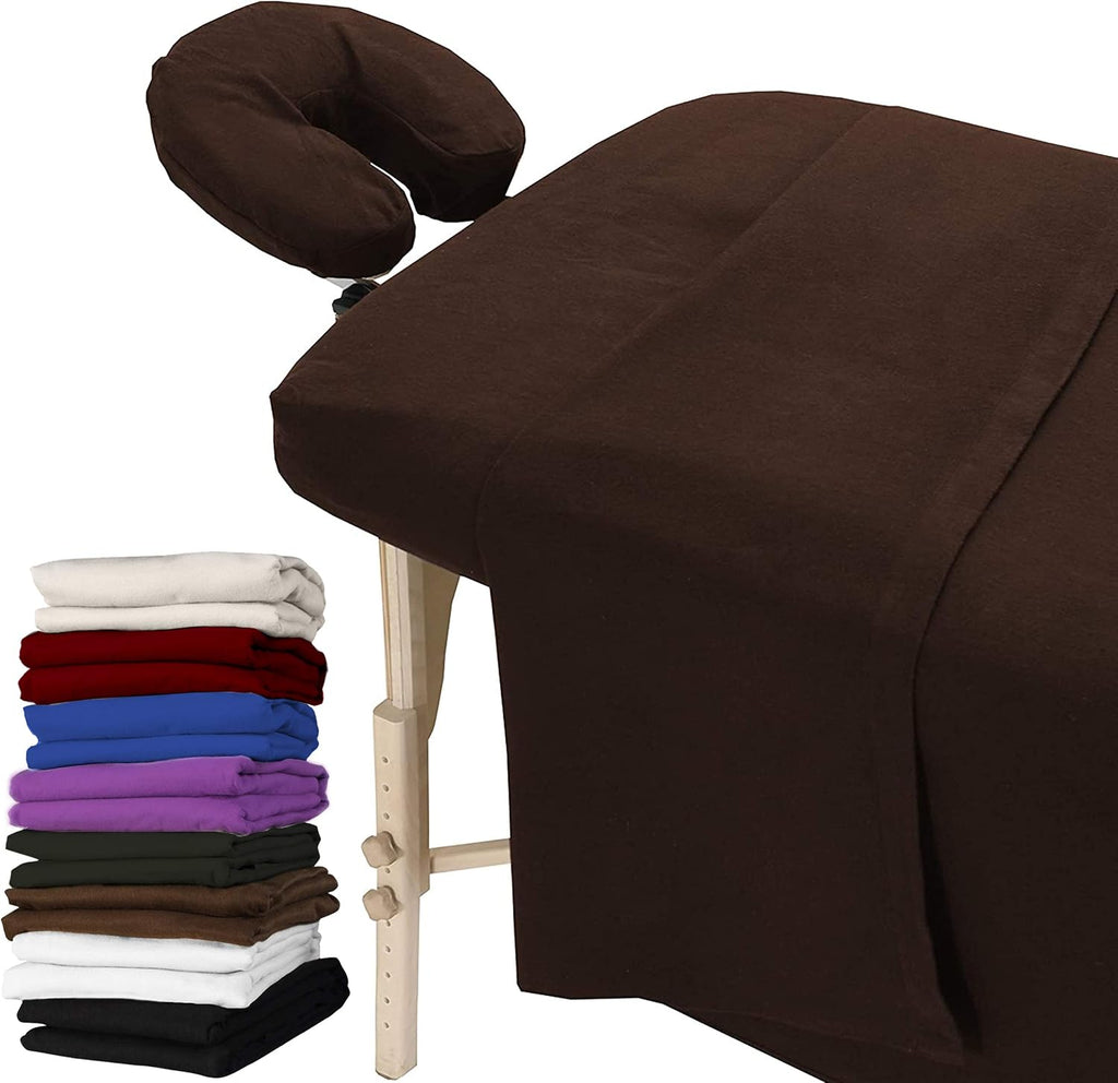 London Linens Extra Thick 3 Piece Set Massage Table Sheets Set - 100% Natural Cotton Flannel - Includes Massage Table Cover, Massage Fitted Sheet, and Massage Face Rest Cover (Mocha)