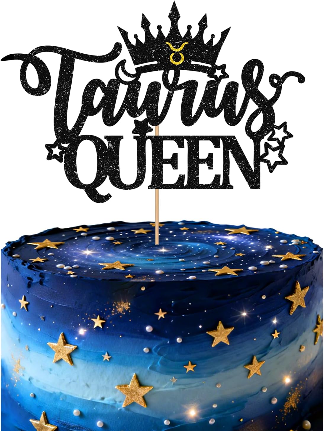 Taurus Queen Cake Topper, Black Glitter Taurus Birthday Cake Topper for Women, 12 Constellation Themed Cake Decor for Astrology Birthday Party Supplies