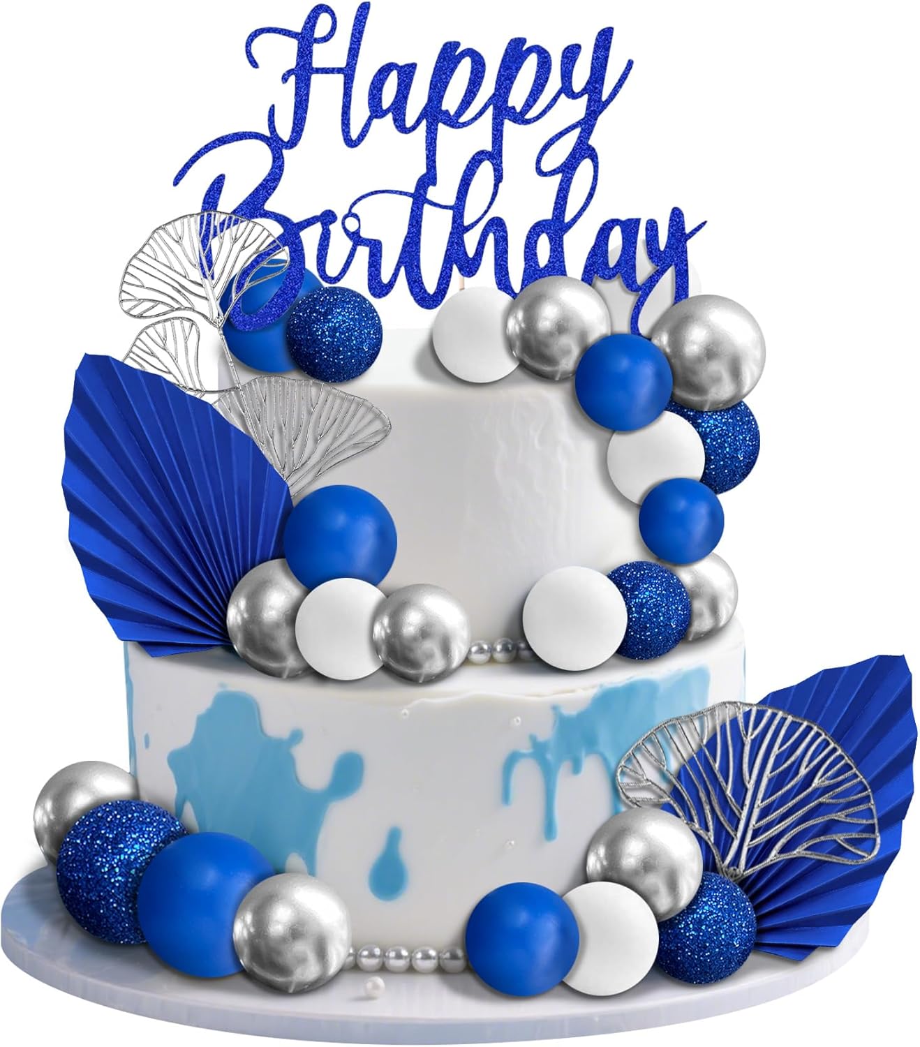 Blue White Gold Balls Cake Toppers Boho Cake Topper Blue Cake Decorations