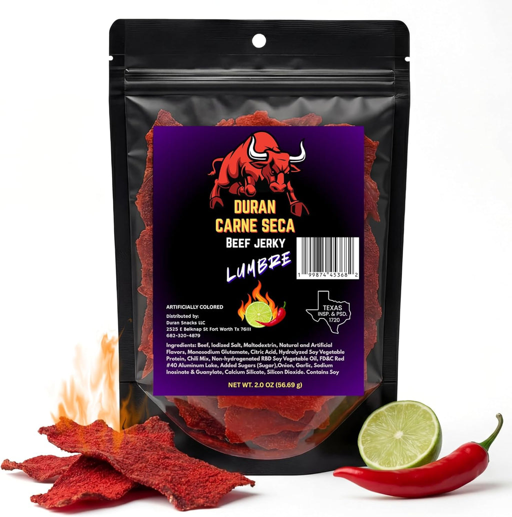 Tizon Lumbre Carne Seca - Spicy Fuego Beef Jerky Snack, Premium Mexican-Style Dried Beef, 2oz Resealable Pouch, No Added Hormones, USA Made