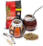BALIBETOV Yerba Mate Set - 2 Gourds, 100gr Loose Leaf, 2 Bombilla, 1 Cleaning Brush - Dark Brown (MAT02)